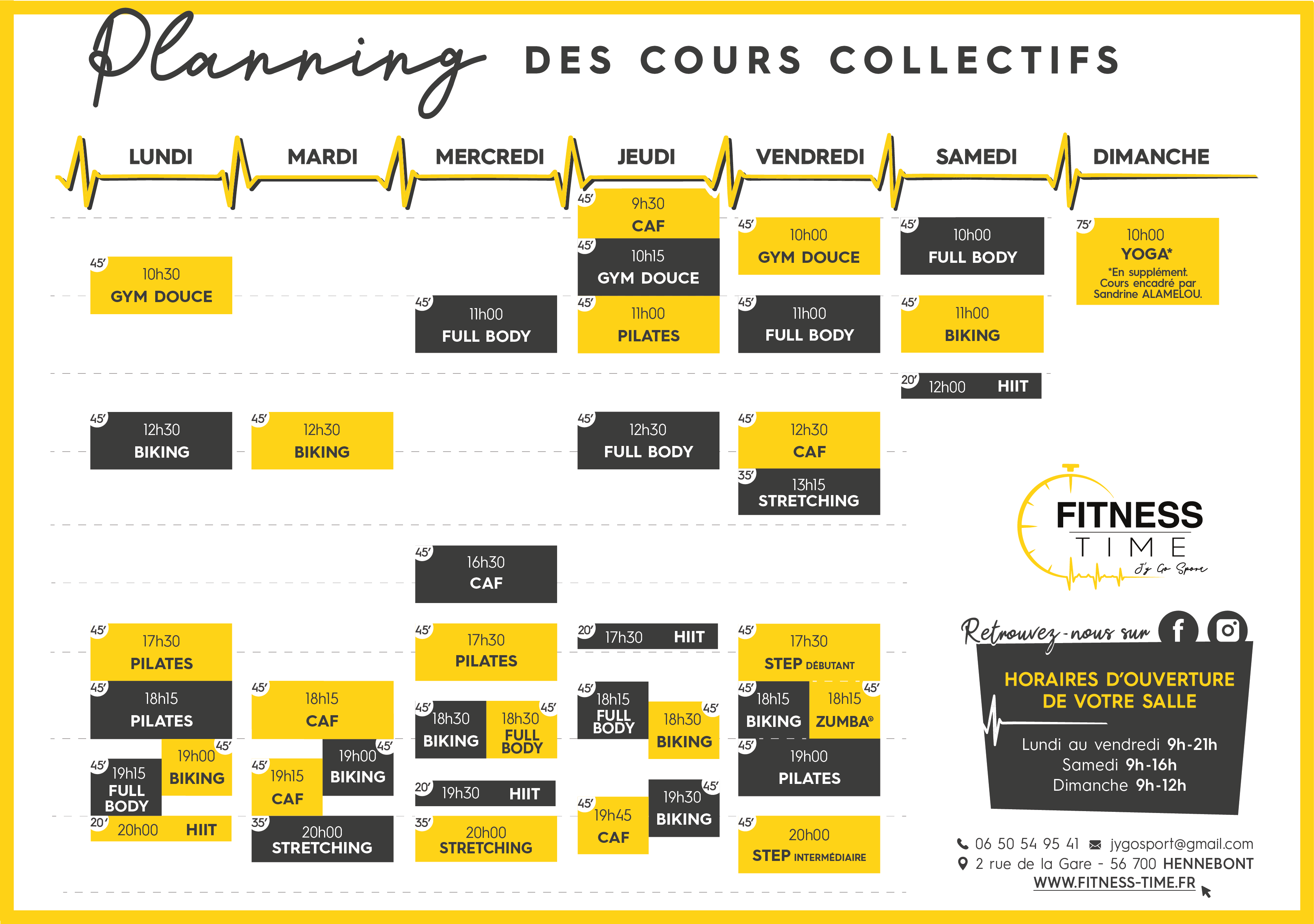 Les plannings de nos cours collectifs de notre salle de remise en forme